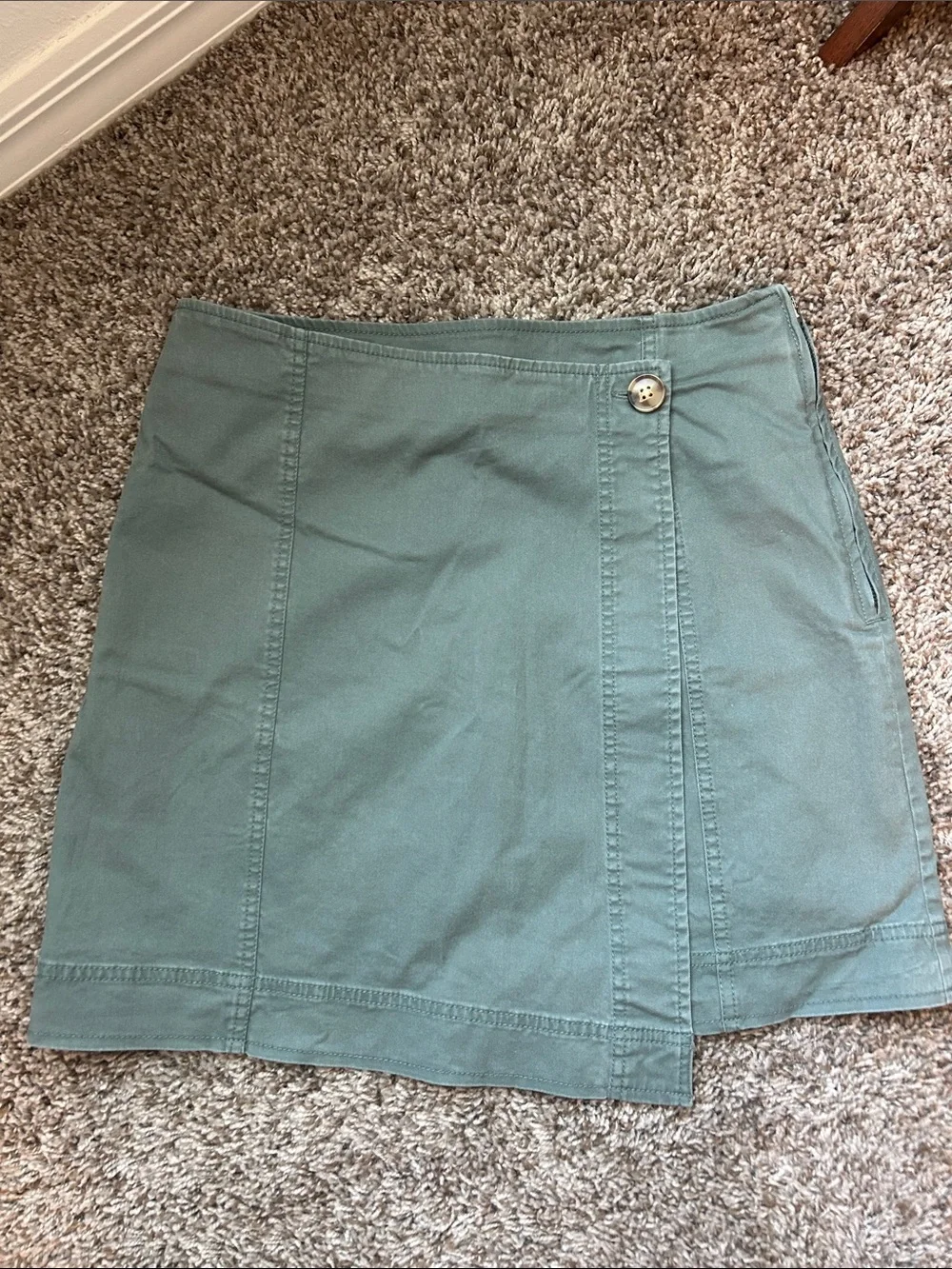 LOFT Blue Green Mini Skirt with Wrap-Style Button Detail 4